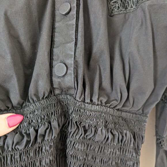 Self-Portrait black cotton poplin off one shoulder slouch long sleeve mini dress - Picture 5 of 7